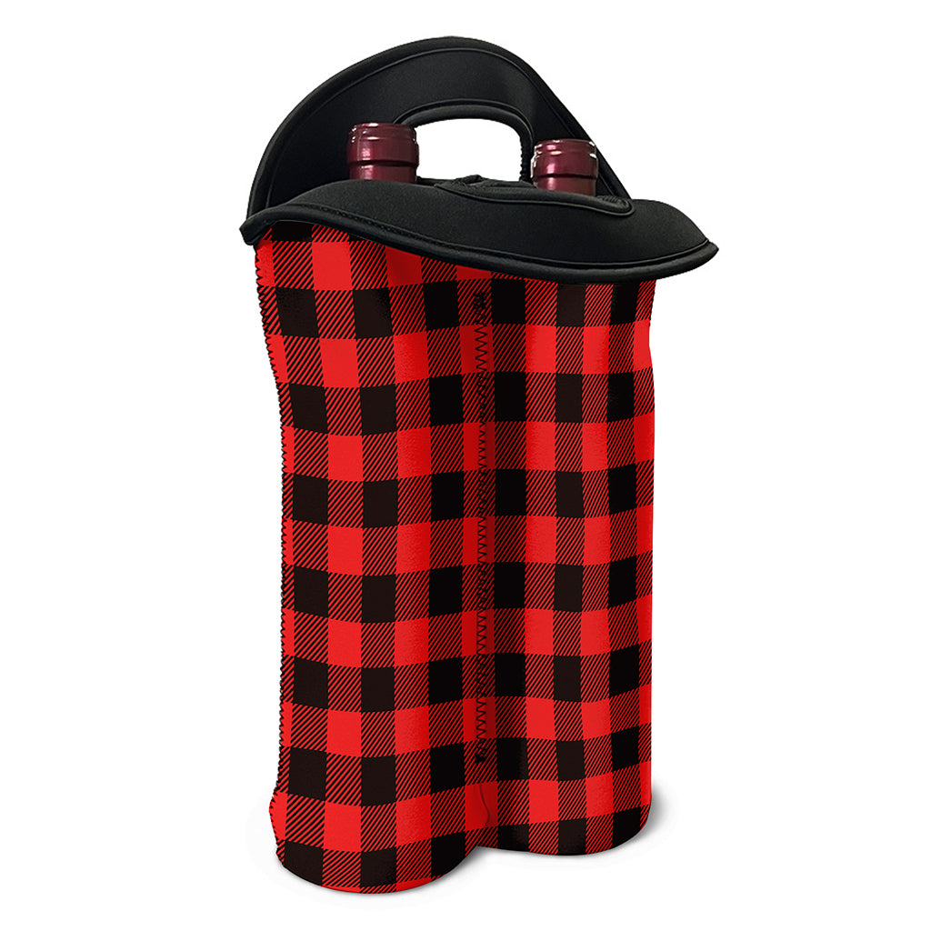 Hot Red Buffalo Plaid Print Double Neoprene Wine Tote