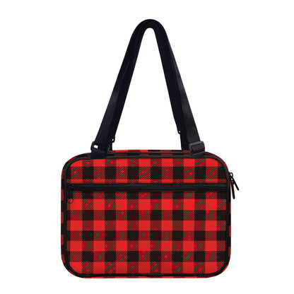 Hot Red Buffalo Plaid Print Double Strap Bible Bag