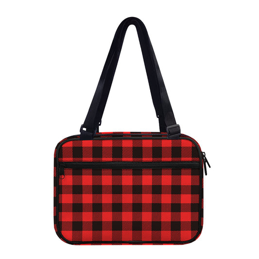 Hot Red Buffalo Plaid Print Double Strap Bible Bag