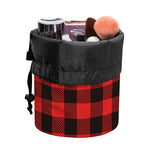 Hot Red Buffalo Plaid Print Drawstring Makeup Bag