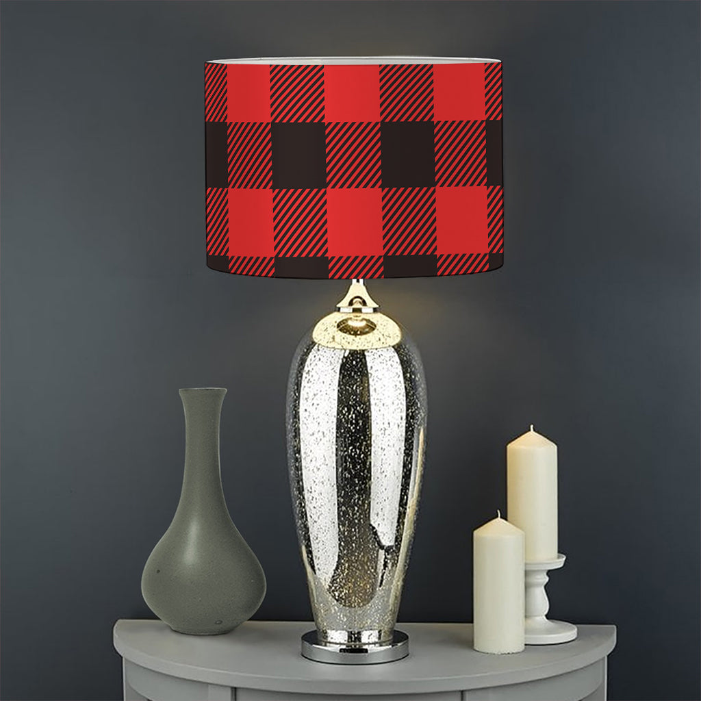Hot Red Buffalo Plaid Print Drum Lamp Shade