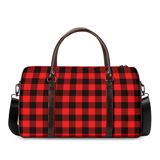 Hot Red Buffalo Plaid Print Duffle Bag