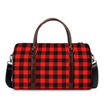 Hot Red Buffalo Plaid Print Duffle Bag