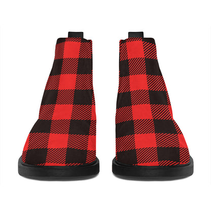 Hot Red Buffalo Plaid Print Flat Ankle Boots
