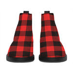 Hot Red Buffalo Plaid Print Flat Ankle Boots