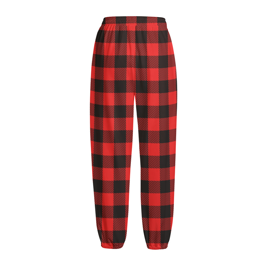 Hot Red Buffalo Plaid Print Fleece Lined Knit Pants