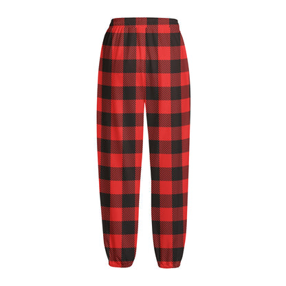 Hot Red Buffalo Plaid Print Fleece Lined Knit Pants