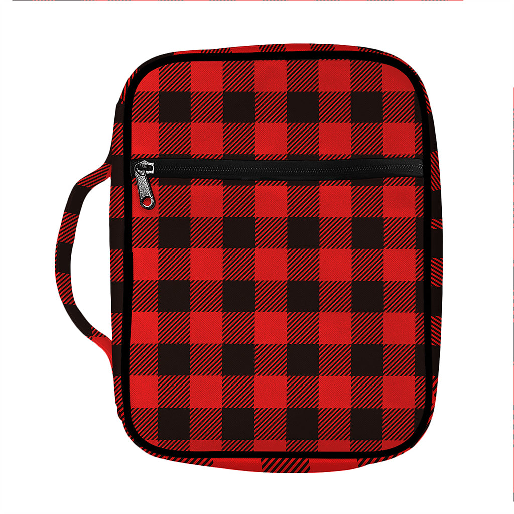 Hot Red Buffalo Plaid Print Front Pocket Bible Bag