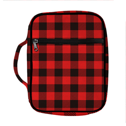 Hot Red Buffalo Plaid Print Front Pocket Bible Bag