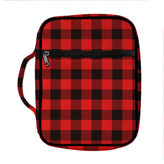 Hot Red Buffalo Plaid Print Front Pocket Bible Bag