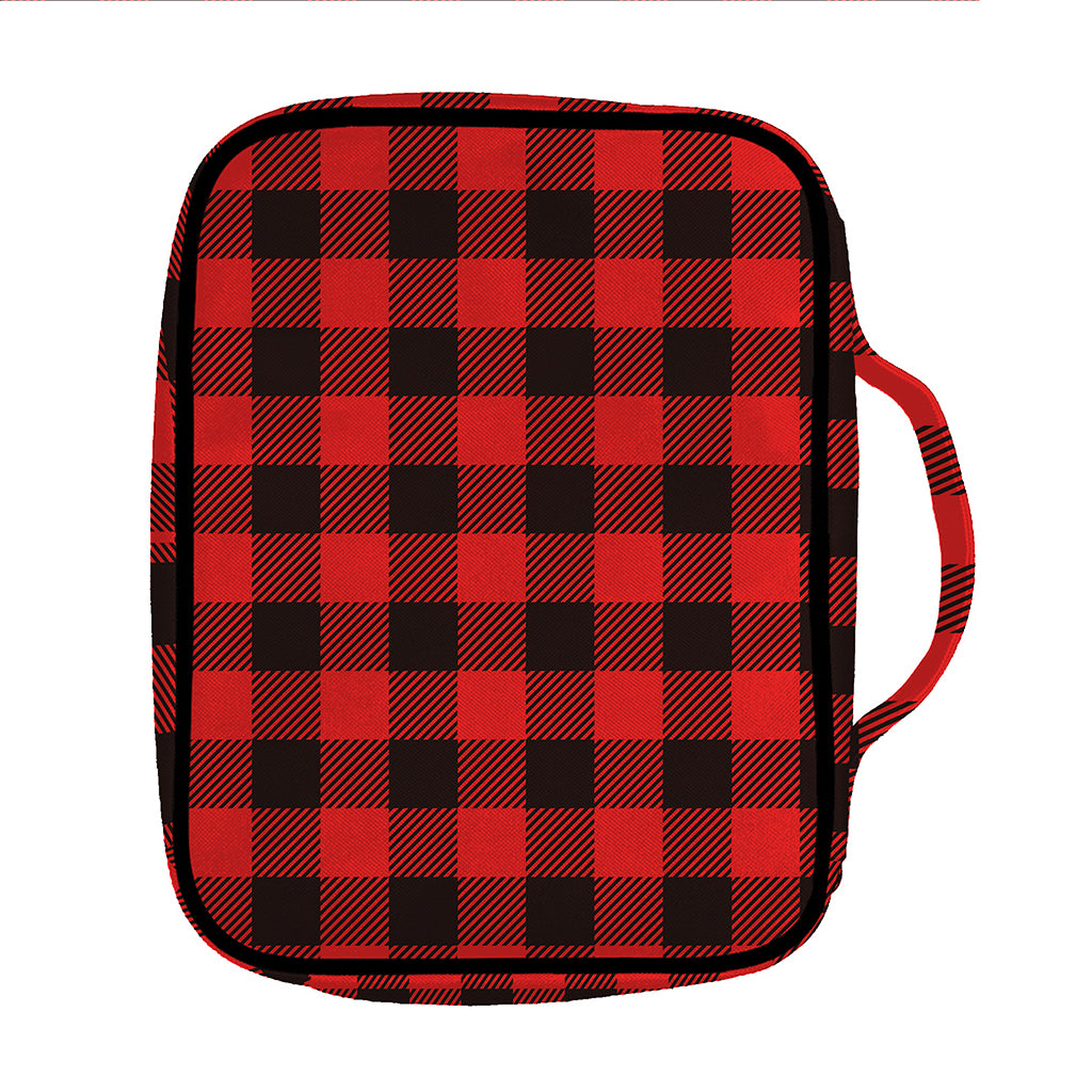 Hot Red Buffalo Plaid Print Front Pocket Bible Bag