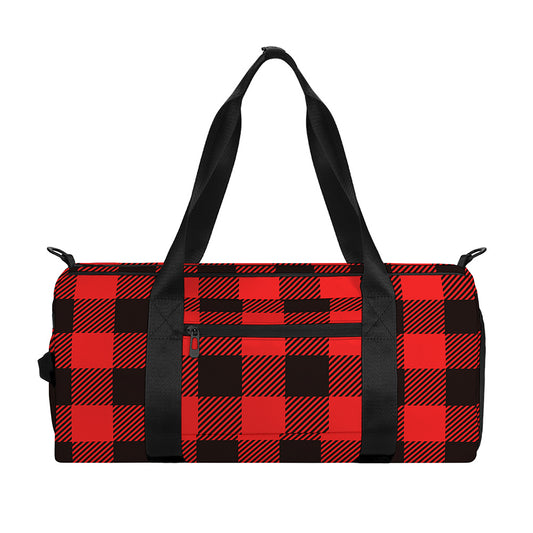 Hot Red Buffalo Plaid Print Gym Bag