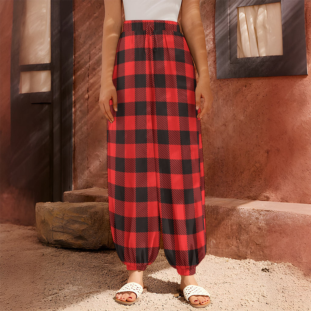 Hot Red Buffalo Plaid Print Harem Pants