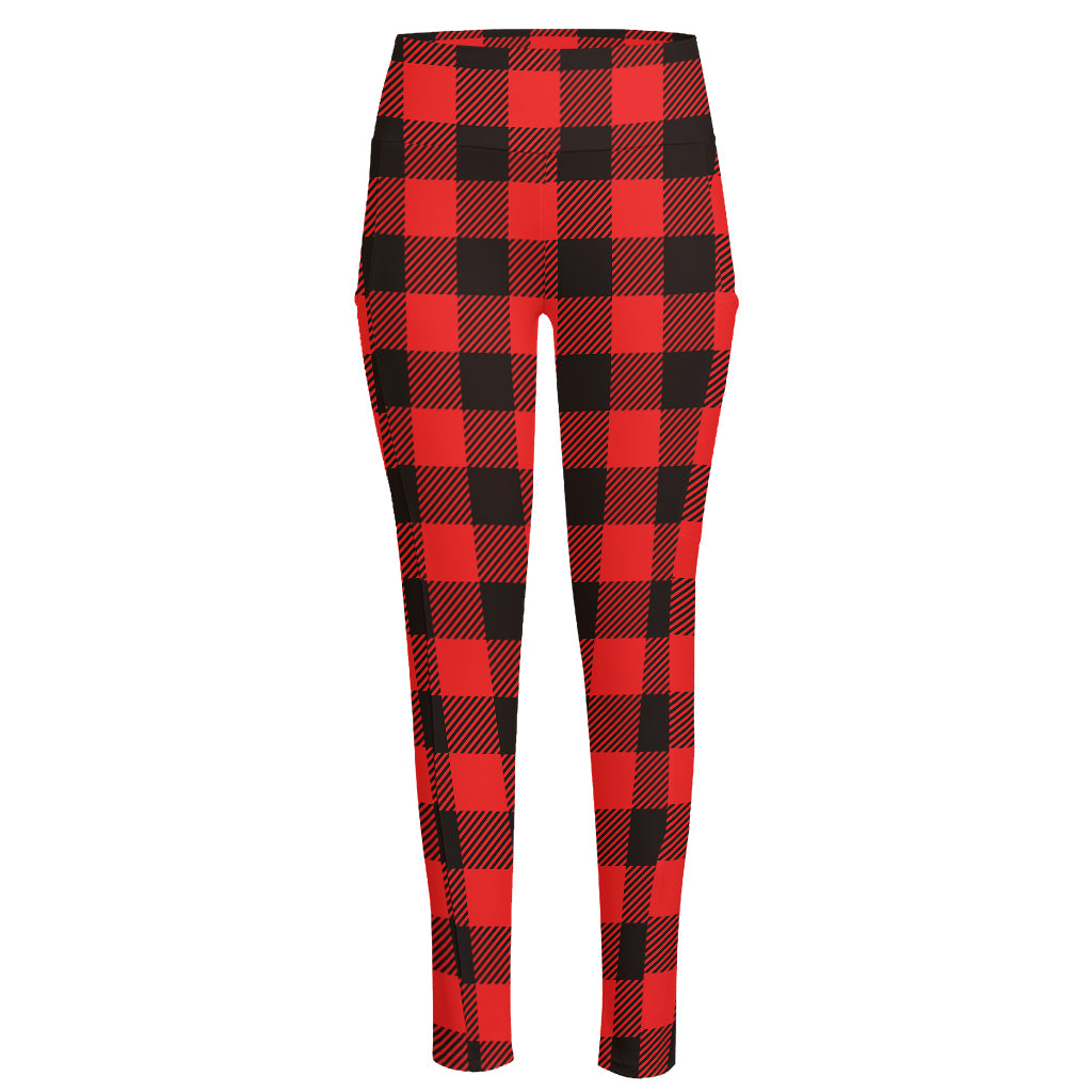 Hot Red Buffalo Plaid Print High-Waisted Pocket Leggings