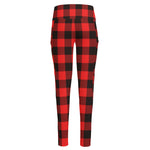 Hot Red Buffalo Plaid Print High-Waisted Pocket Leggings