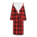 Hot Red Buffalo Plaid Print Hooded Bathrobe