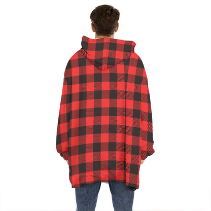 Hot Red Buffalo Plaid Print Hoodie Blanket