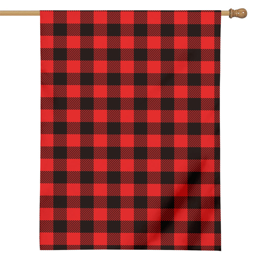 Hot Red Buffalo Plaid Print House Flag