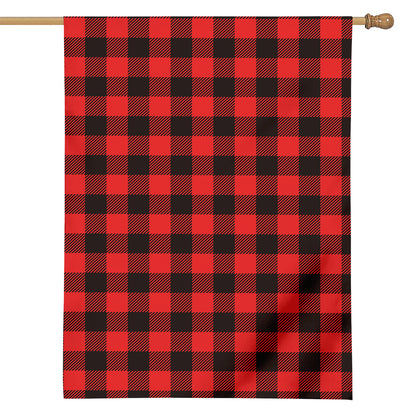 Hot Red Buffalo Plaid Print House Flag