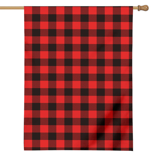 Hot Red Buffalo Plaid Print House Flag