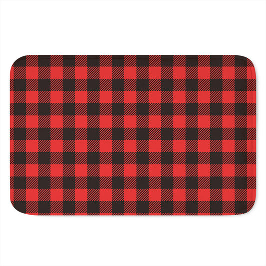 Hot Red Buffalo Plaid Print Indoor Door Mat