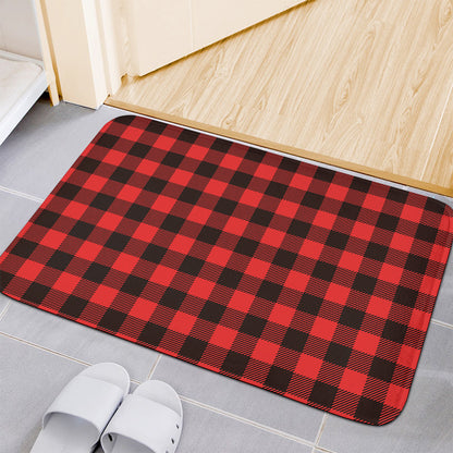 Hot Red Buffalo Plaid Print Indoor Door Mat