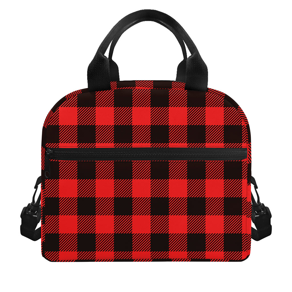 Hot Red Buffalo Plaid Print Insulated Lunch Bag