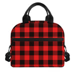 Hot Red Buffalo Plaid Print Insulated Lunch Bag