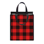 Hot Red Buffalo Plaid Print Insulated Lunch Tote