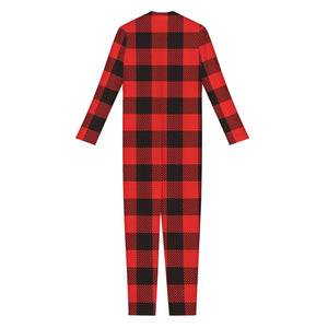 Hot Red Buffalo Plaid Print Jumpsuit