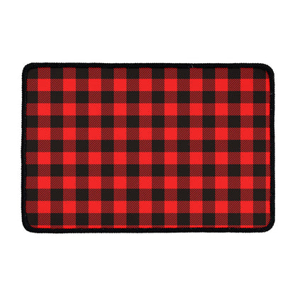 Hot Red Buffalo Plaid Print Kitchen Mat