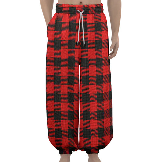 Hot Red Buffalo Plaid Print Lantern Pants