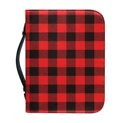 Hot Red Buffalo Plaid Print Leather Bible Cover