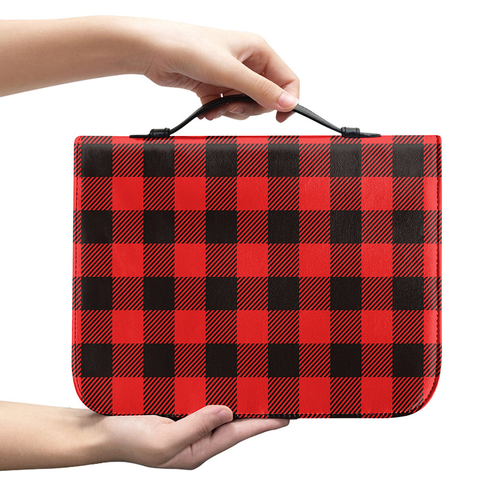 Hot Red Buffalo Plaid Print Leather Bible Cover