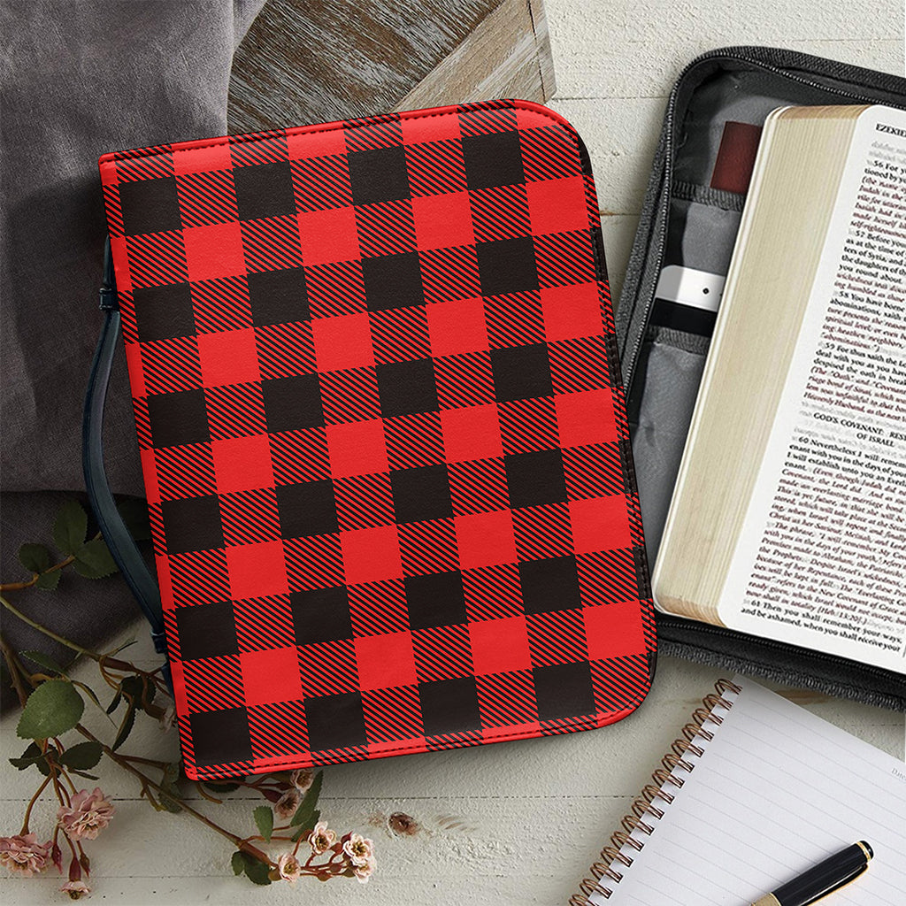 Hot Red Buffalo Plaid Print Leather Bible Cover