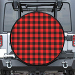 Hot Red Buffalo Plaid Print Leather Spare Tire Cover