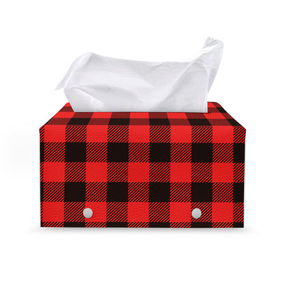 Hot Red Buffalo Plaid Print Leather Tissue Box Cover