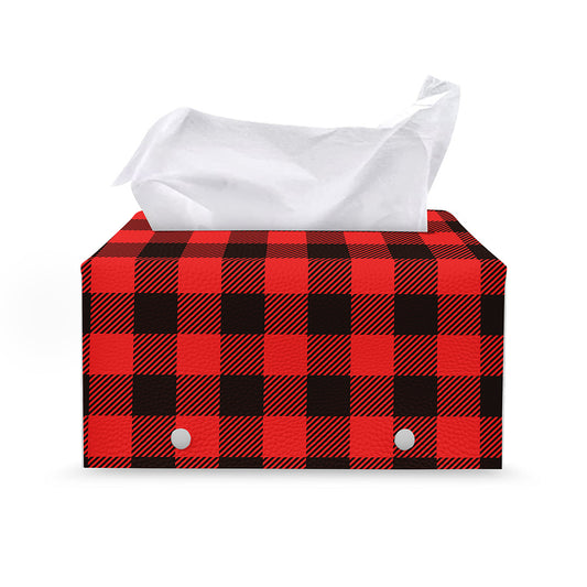 Hot Red Buffalo Plaid Print Leather Tissue Box Cover