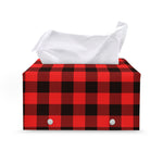 Hot Red Buffalo Plaid Print Leather Tissue Box Cover