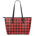 Hot Red Buffalo Plaid Print Leather Tote Bag With Zipper
