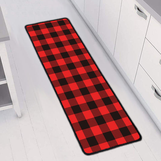 Hot Red Buffalo Plaid Print Long Kitchen Mat