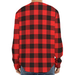 Hot Red Buffalo Plaid Print Long Sleeve Baseball Jersey
