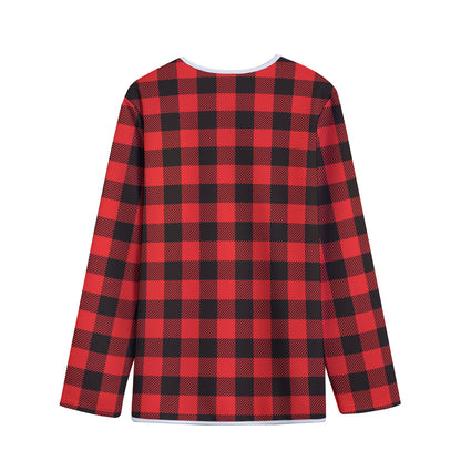 Hot Red Buffalo Plaid Print Long Sleeve Short Coat
