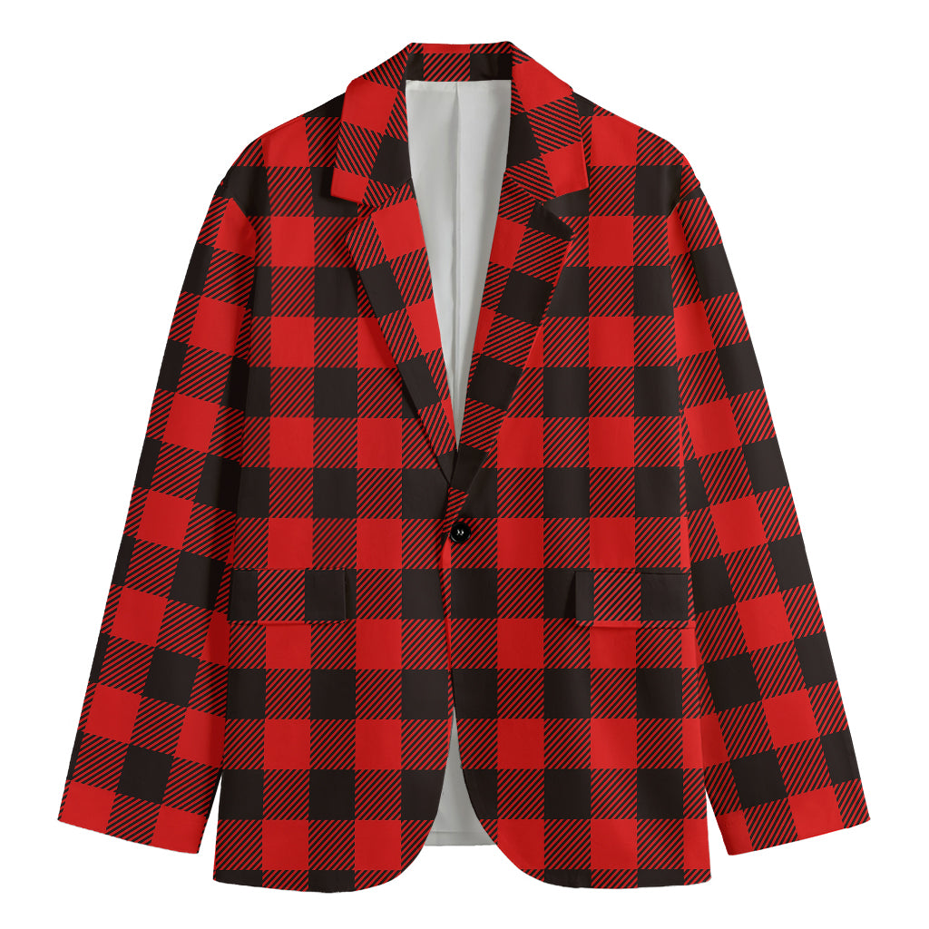 Hot Red Buffalo Plaid Print Men's Blazer