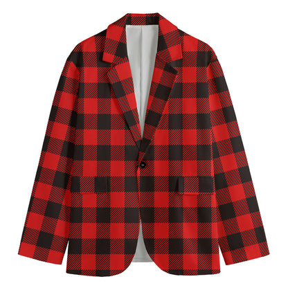 Hot Red Buffalo Plaid Print Men's Blazer