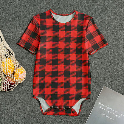 Hot Red Buffalo Plaid Print Men's Bodysuit