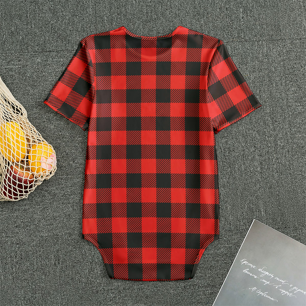 Hot Red Buffalo Plaid Print Men's Bodysuit