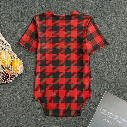 Hot Red Buffalo Plaid Print Men's Bodysuit