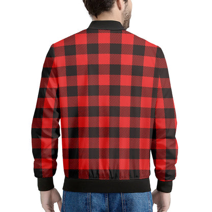 Hot Red Buffalo Plaid Print Men's Bomber Jacket