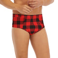 Hot Red Buffalo Plaid Print Men's Briefs